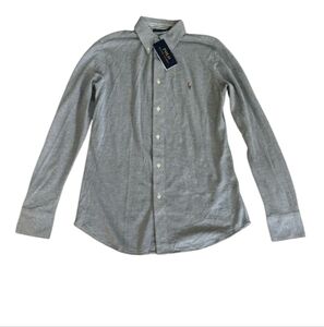 NWT Polo Ralph Lauren Shirt M Gray HTR Button Up 100% Cotton Long Sleeve Collar